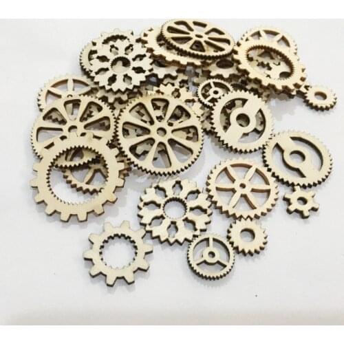 30pcs Laser Cut Wood Embellishment Hollow Out Wooden Gear Shape Wood Discs Unfinished Wood Cutout for Arts Crafts DIY Decoration
