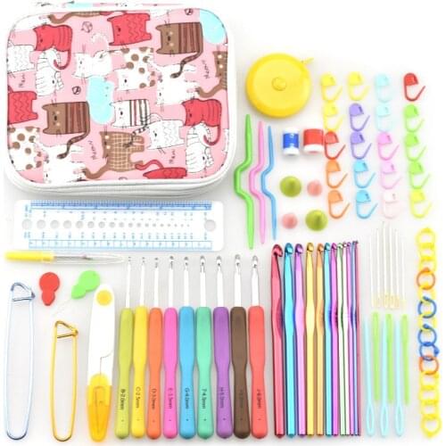 91Pcs Aluminium Crochet Hooks Knit Colorful Crochet Needle Set Sweater Knitting Needls Set DIY Clothes Scarf with Bag