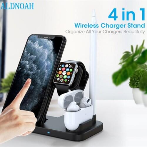 15W 4 in 1 Qi Wireless Charger Stand for iPhone 12 11 XS XR X 8 AirPods Pro Charging Dock Station For Apple Watch iWatch 6 5 4 3