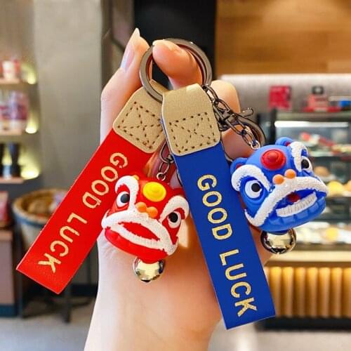 2021 Women Girl New Year Gift Keyring Cute Epoxy Lion Dance Spring Festival Keychain Ringing Bell Pendant Fashion Bag Key Holder