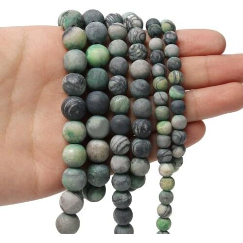 Natural Green Web Jasper Beads for Jewelry Making 6 8 10mm Matte Loose Round Beads DIY Handmade Bracelet Necklace 15inch Perles