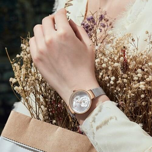 The New NAVIFORCE Brand Luxury Ladies Girl Watches Fashion Women Wife Wrist Watch Waterproof 3D Beautiful Flower Mesh Belt Watch