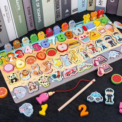 Wooden Montessori Toys For Kids Count Geometric Shape Cognition Baby Early Education Count Numbers Matching Board Children Toy