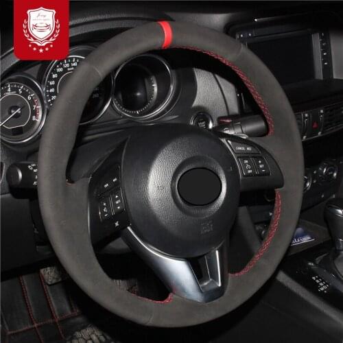 For Mazda 3 Axela 2013-2016 Mazda 6 Atenza 2014-2017 Mazda 2 2015-2017 CX-3 Black Suede Car Steering Wheel Cover Auto parts