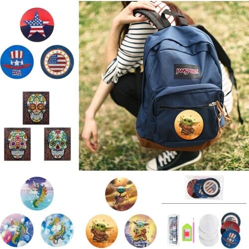 3Pcs Backpack Clothing Velcro 5D DIY Cute Animal Diamond Painting Epaulette Badge Special-shaped Rhinestone Embroidery Sticker