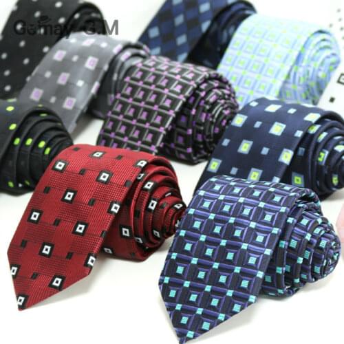 100% Polyester Jacquard Woven Plaid Ties for Men 7cm Width Classic Mans Necktie Formal Wedding Party Groom Neckties Wholesale