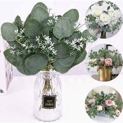 Naturally Dried Cotton Flowers Artificial Eucalyptus Leaves Stems Artificial Plants Floral Branch For Rustic Wedding Party Decor