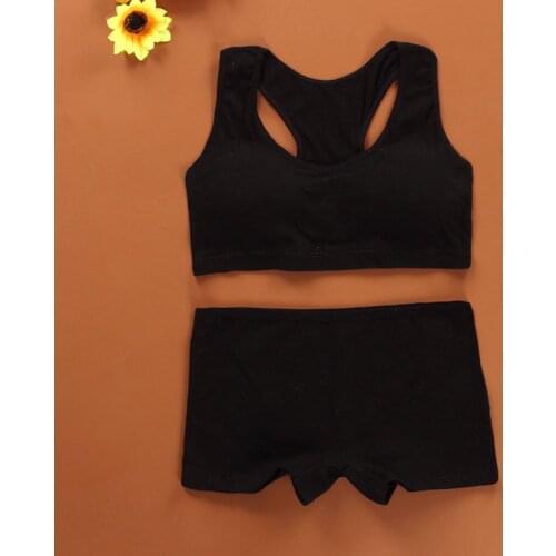 Cotton Bra Set for Teens Training Bras Girls Underwear Set for Teenagers Puberty Girls Underwear Wireless Bra+Underpants Solid