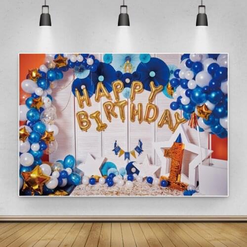 Laeacco Vintage Wall Happy 1st Birthday Photo Backdrops For Baby Shower Balloons Paper Decro Photography Backgrounds Photozone