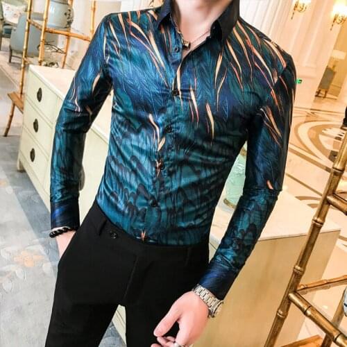 Mens Floral Shirt 2021 New Long Sleeve Tuxedo Fashion Slim High Quality Wrinkle-Free Shirt Mens Designer Retro Printed Shirt