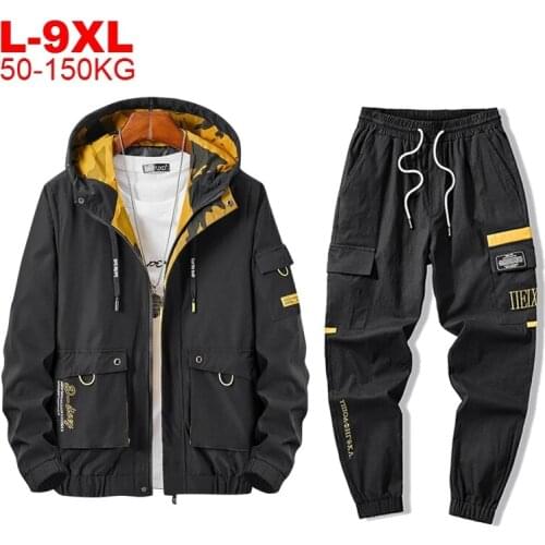 Mens Track Jackets Hip Hop Tracksuit Streetwear Winter Mens 2 Piece Outfits Men Sportwear Jacket Pants Sets Plus Size Clothes