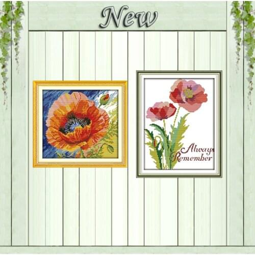 Poppy red flowers beautiful home decor counted print on canvas needlework embroidery Set DMC 11CT 14CT Cross Stitch kits Chinese