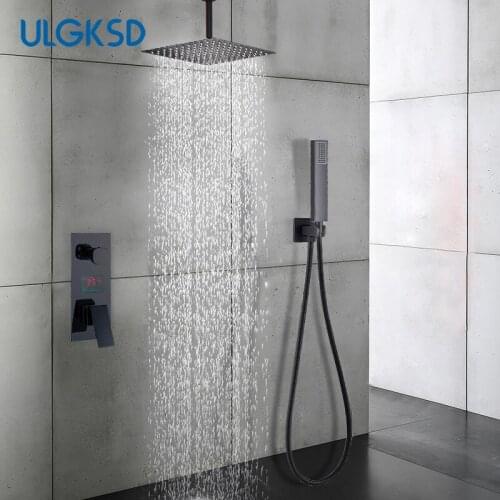 Bathroom Ceiling Shower Faucet Set Rainfall Shower Head Display Screen Mixer Valve Waterfall Bathtub Spout Shower 2/3 Ways Taps
