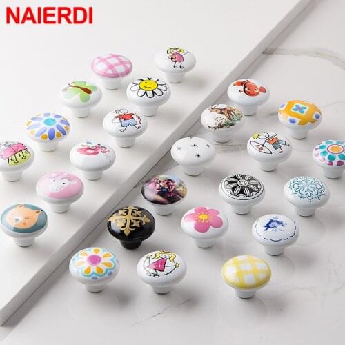 NAIERDI Rural Ceramic Handles Nordic Style Children Room Wardrobe Knobs Kitchen Garden Door Handle Modern Cabinet Handle