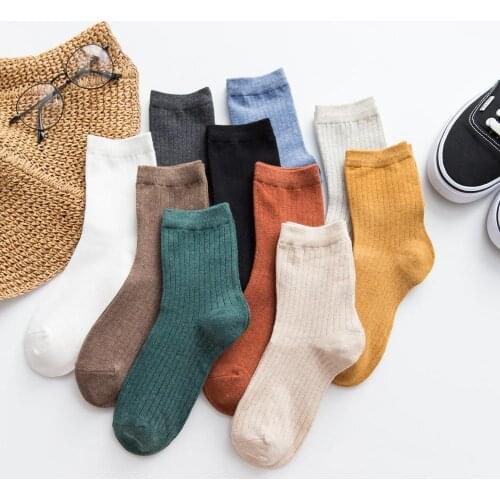 10 Pairs/lot New Color Harajuku Retro Women Lady Cotton Loose Socks Spring Autumn Winter In Tube Korean Designer Cute Socks