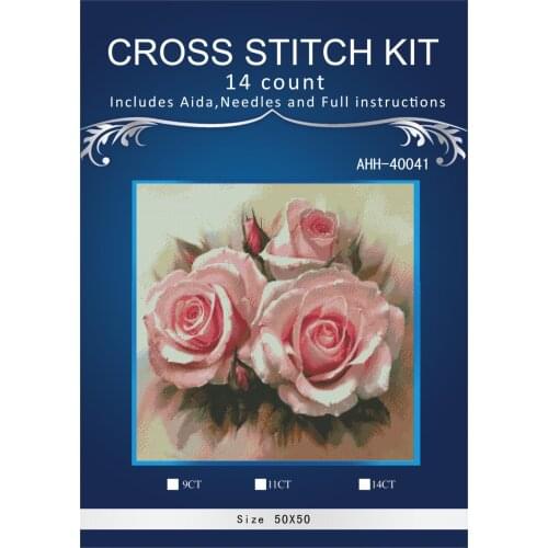 Oneroom Pink flowerse Scenery Embroidery Needlework Crafts 14CT Unprinted DMC DIY Quality Cross Stitch Kits Handmade Arts Decor