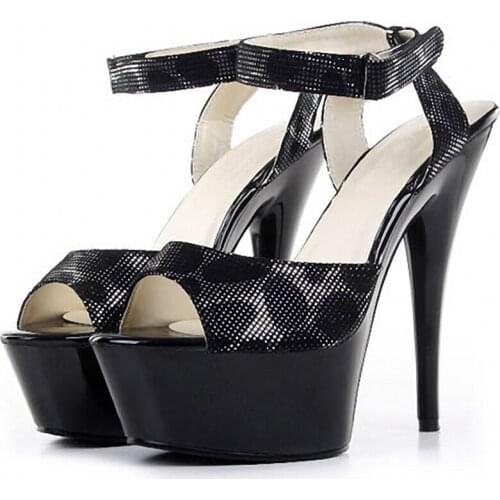 Sexy polyurethane material, 15 cm, high heels baking paint summer platform, print dancing shoes