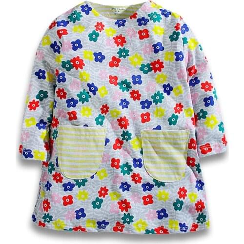 Spring Fall Girls Dress,Printing Long-Sleeved Dress With Pockets,Cotton Kids Casual Clothes,Brand Children Clothing (1-6 yrs)