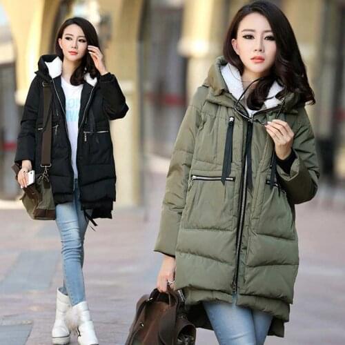 Women down coats 2021 fashion zipper warm women winter jacket solid long down jacket women pockets polyester coats women jacket