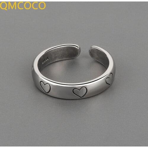 QMCOCO 925 Silver Heart-Shape Simple Rings For Women Minimalist Vintage Birthday Party Jewelry Gifts 2021 New Trendy