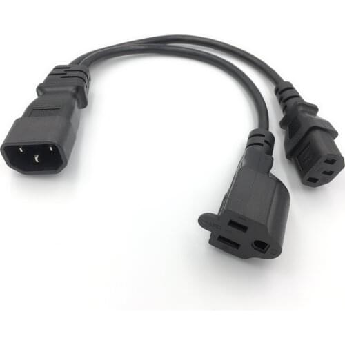 IEC 320 C14 to US Nema 5-15R + C13 Power Y Type Splitter Adapter Cable C14 to Dual Outlet Short Cord 10A 250V