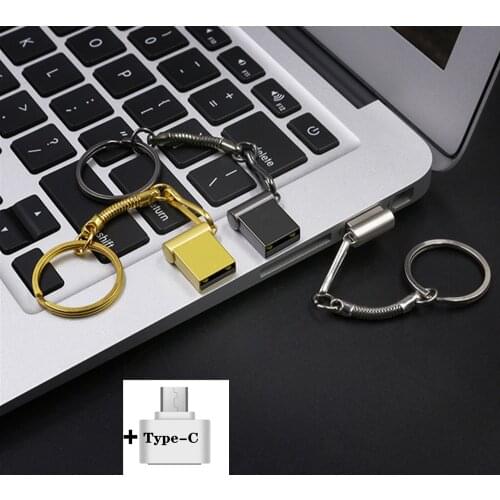 Super Mini Metal 2 In 1 Type-C Usb Flash Drive 4G 8G 16G 32G Pen Drive 64G Pendrive 2.0 Bracelet Memory Stick U Disk