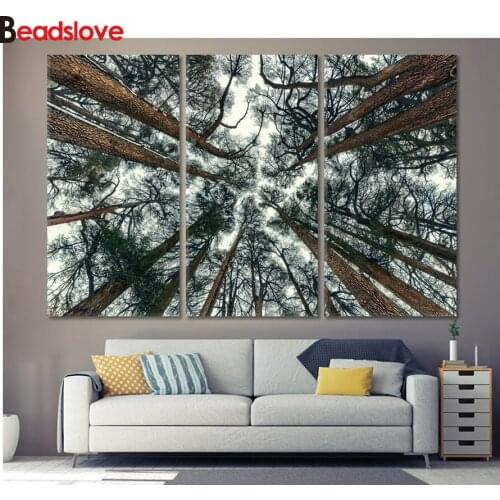 Triptych Sunshine Trees Forest diamond Mosaic Full Square Round Drill DIY 5d painting diamond embroidery wall stickers