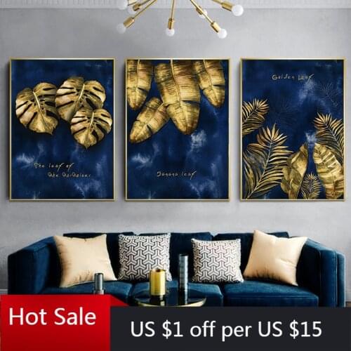 Tropical Plant Leaves Blue Abstract Art Canvas Painting Print Poster Picture Wall Living Room Decor Modern Home Wall Decor