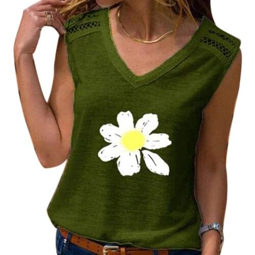 2020 Summer V Neck Print Blouse Shirt New Fashion Sleeveless Beach Shirts Femme Streetwear Elegant Tops Pullover Plus Size