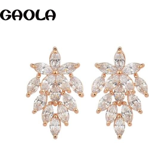 GAOLA Women 2017 High Quality Flower Long Cubic Zirconia Dangle Earrings Female Party Jewelry GLE6099Y