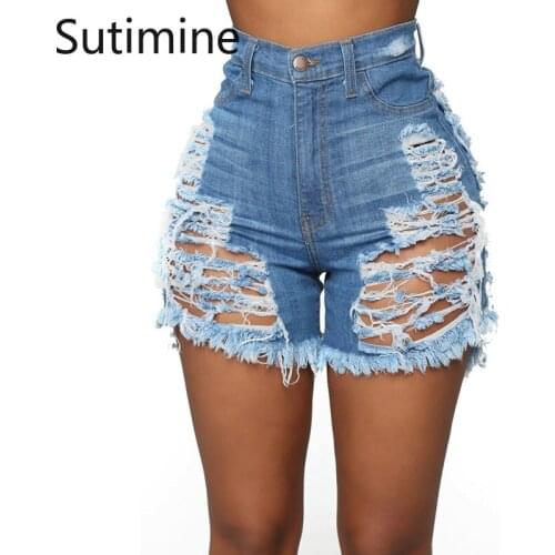 2021 New Hot Style Sexy Cut Cut Hollow Button Denim Shorts Oversize Ripped High Waisted Jeans