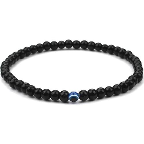 Fashion 1PC Peacock Blue Gun Black Fashion High Quality Elastic Evil eye Dull Polish Stones Beads Bracelets Bangle Bracelets