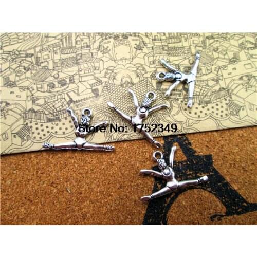 25pcs--Gymnastics Charms, Antique Tibetan Silver Tone Double Sided Gymnast charm pendants 27x16mm