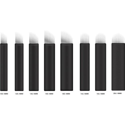 25PCS Microblading 0.16mm Slant and U-sahped Tebori Blades Needles Tattoo needles Permanent Makeup Needle Manual Eyebrow Blades