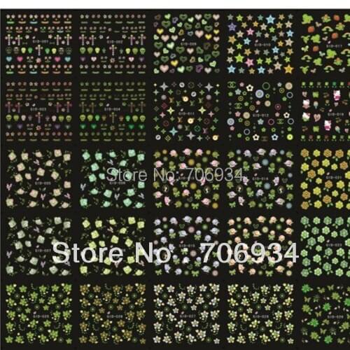 3D Nail Art Decoration Glow In The Dark Nail Water Decals 20pcs/lot 4in1 Decor Luminous Nail Water Sticker Nail Decoration