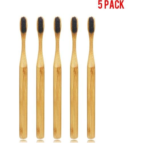5 Pieces Black Bamboo Toothbrush Wood Novelty Bamboo soft-bristle Capitellum Nylon Fibre Wooden Handle Pillar Style
