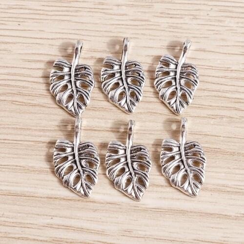 40pcs 18*10mm Retro Silver Color Alloy Hollow Leaf Charms for Making Earrings Pendants Necklaces DIY Handmade Jewelry Findings