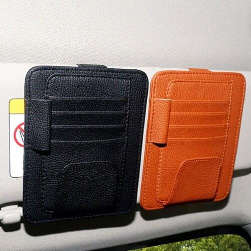 Car Sun Visor Organizer Holder Multi-function Glasses Card Clip Leather Holder Universal Car Auto Card Clip Pouch Bag Orange