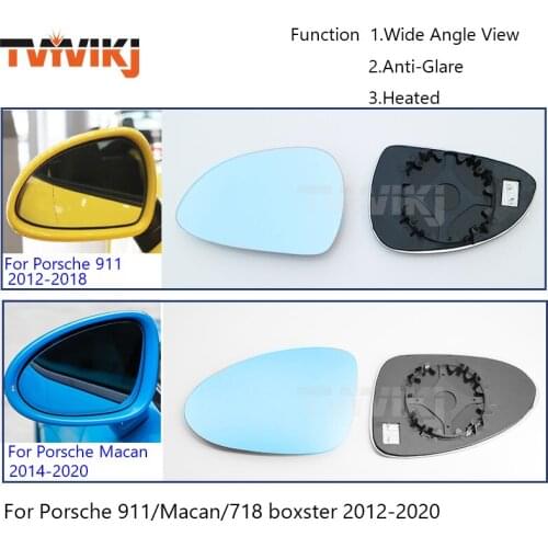 TVYVIKJ Side Rearview Mirror Blue Glass Lens For Porsche 911 Macan 718 boxster 2012-2020 Wide Angle View anti glare door mirror