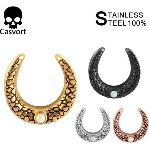 Casvort 2 PCS New Saddle Ear Tunnel Plug Piercing Ring Expander Opal Ear Fashion Body Piercing Jewelry Earrings Gift