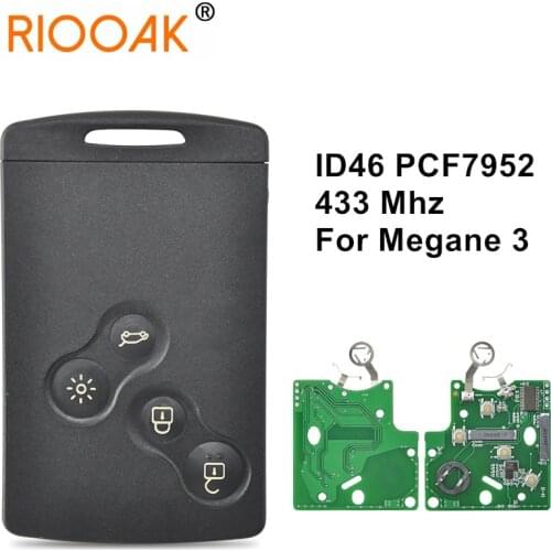 7952 Chip 433Mhz 4 Button Keyless Entry Auto Remote Control Key Car Smart Card Key For Renault Megane 3 Koleos