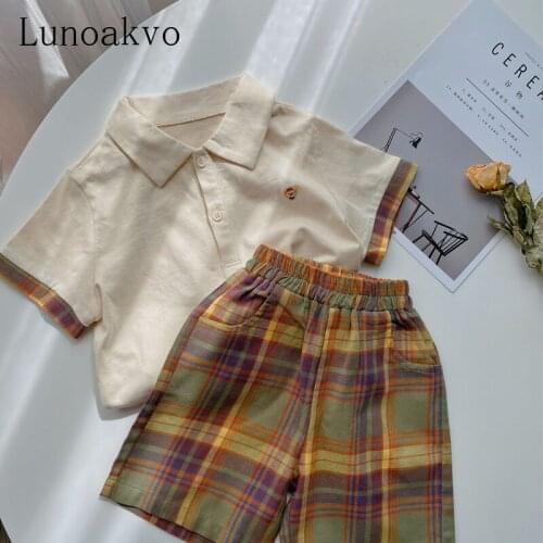 Lunoakvo Childrens Clothing Summer New School Suit 2pcs Baby Boy Short Sleeve Sets Shirt and Shorts Girls Christmas Outfit