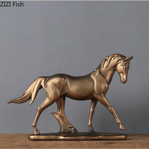 Geometric Golden Horse Statuette Ornaments Office Study Desktop Decoration Resin Figurines Crafts American Modern Home Decor