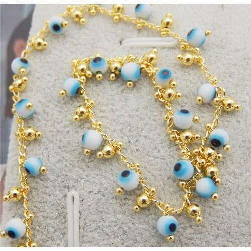 Julie Wang 1 Meter Acrylic Turkish Evil Eye Beaded Cable Chain For Dangle Bracelet DIY Accessory Necklace Anklet Jewelry Making