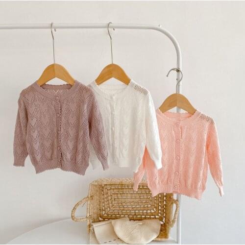 2021 Girls cardigans solid white pink colour knitted summer kids cardigan jacket