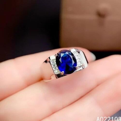 KJJEAXCMY fine jewelry 925 sterling silver inlaid Natural sapphire Chinese style fashion luxury mens gem ring support check