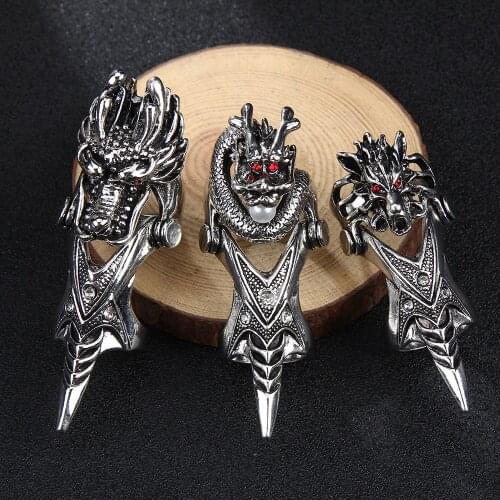 6Pcs/Set Exaggeration Men Combination Rings Fashion Punk Dragon Lion Ring Hip Hop Jewelry Ethnic Rings Party Jewelry Accessories