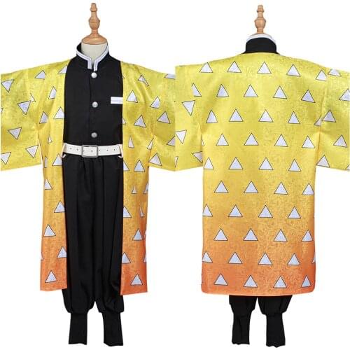 Demon Slayer: Kimetsu no Yaiba Agatsuma Zenitsu Cosplay Costume Kids Kimono Outfits Halloween Carnival Suit