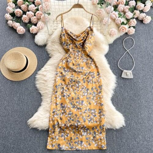 Summer Spaghetti Strap Backless Beach Dress Women Fashion Print Floral Sleeveless Sexy Club Dress Evening Party Robe Dresses