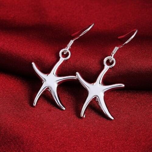 Hot Sale solid 925 Sterling Silver Cute starfish Earrings for Women Fashion party wedding Birthday Gifts classic Jewelry